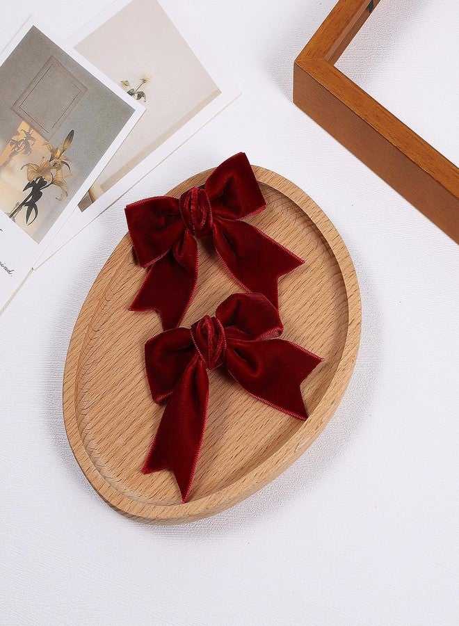 KCHIES Dark Red Velvet Ribbon Hair Bow Clips 3" Cute Valentines Alligator Barrettes Pins Bowknot Decor Accessory Small for Little Teen Toddler Baby Girls Kids Women Christmas Gift - Image 2